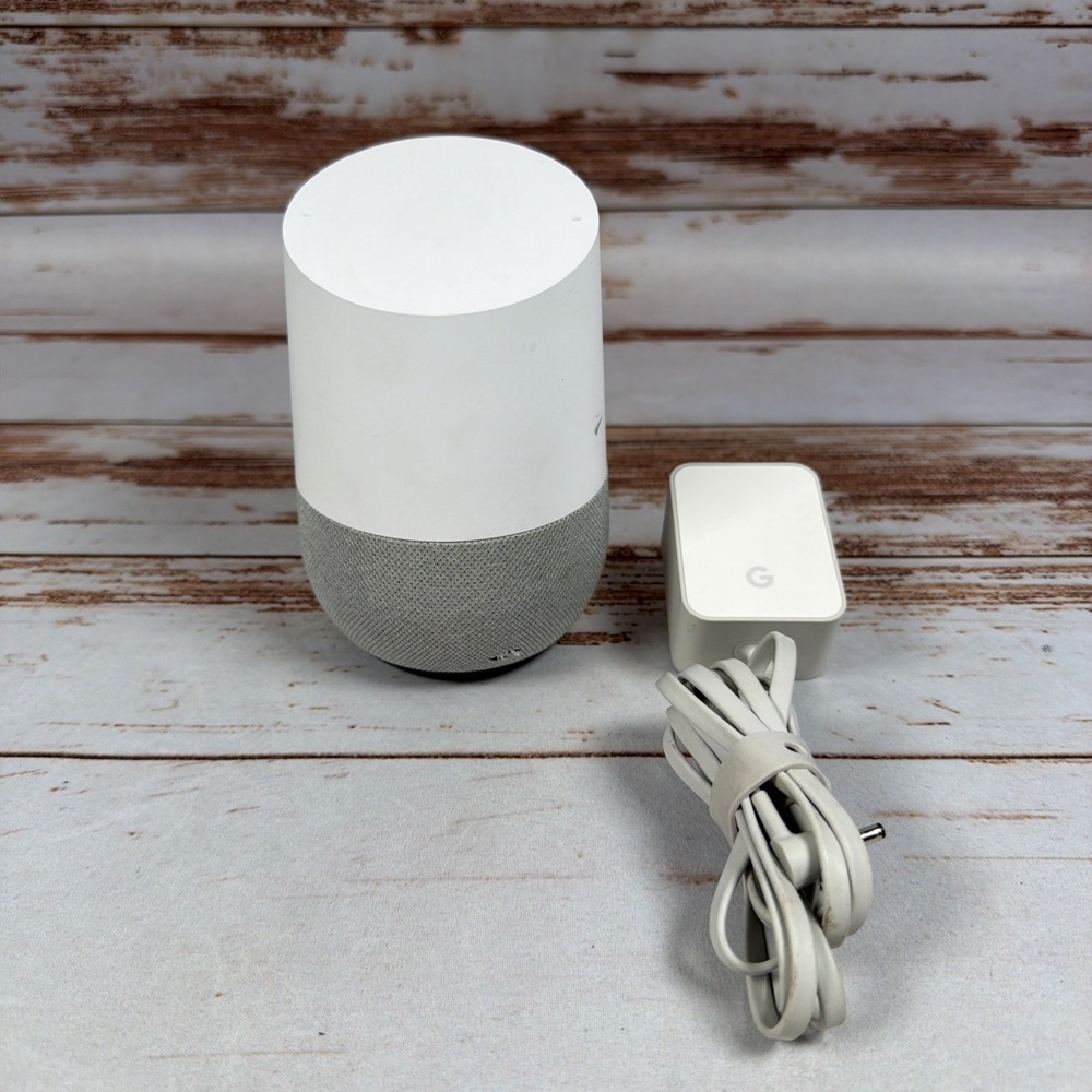 Google Home Smart Speaker White Slate Fabric Base GA3A00417A14 w/ Power Supply